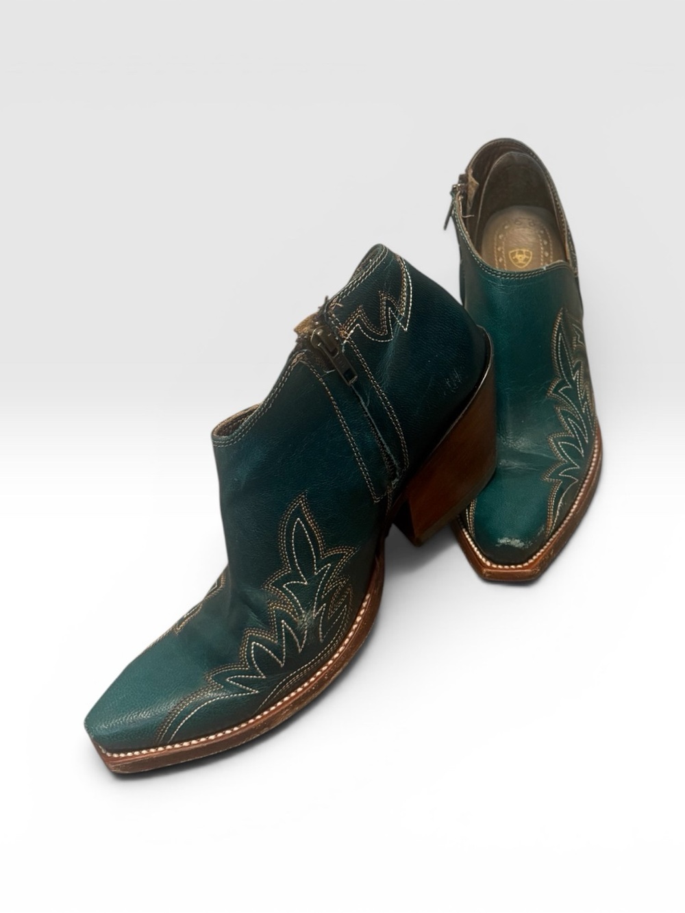 Ariat Jolene Leather Teal Western Ankle Booties with Embroidered Detail 10